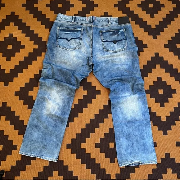 GUESS Mineral Washed Distressed Blue Denim Jeans Regular Straight Crescent Fit - Picture 3 of 12